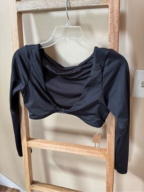 SKIMS Black Long Sleeve Crop Top with Front Closure